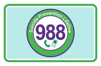 Graphic that reads: Suicide Prevention Lifeline 988