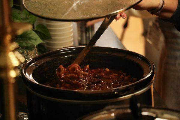 A crockpot of chili. 