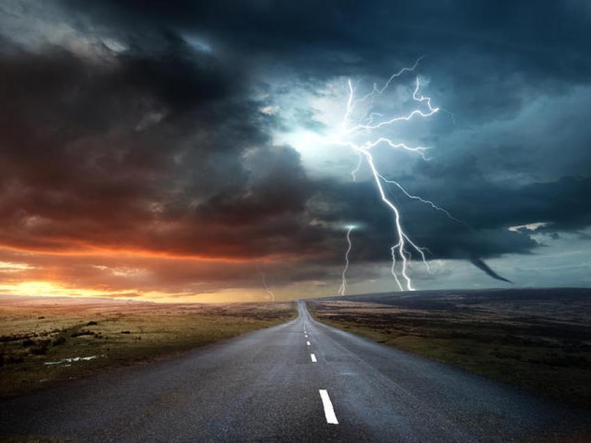 Stock Image of a road with severe weather.
